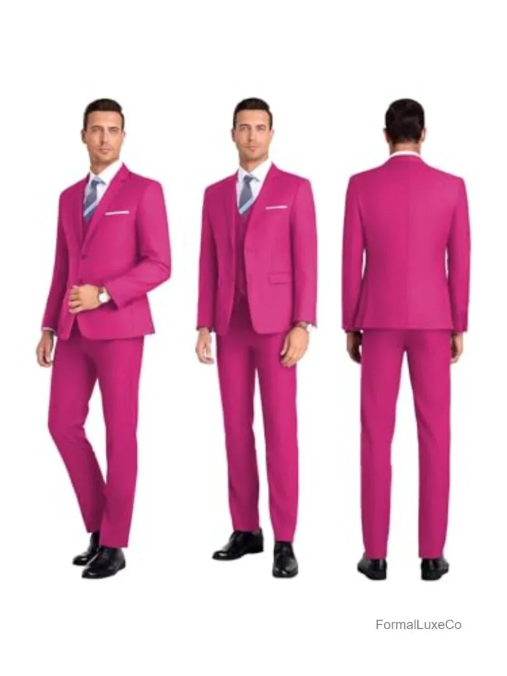 Men's 3-Piece Slim Fit Suit with Vest & Tie, Notched Lapel, 80% Polyester 20%